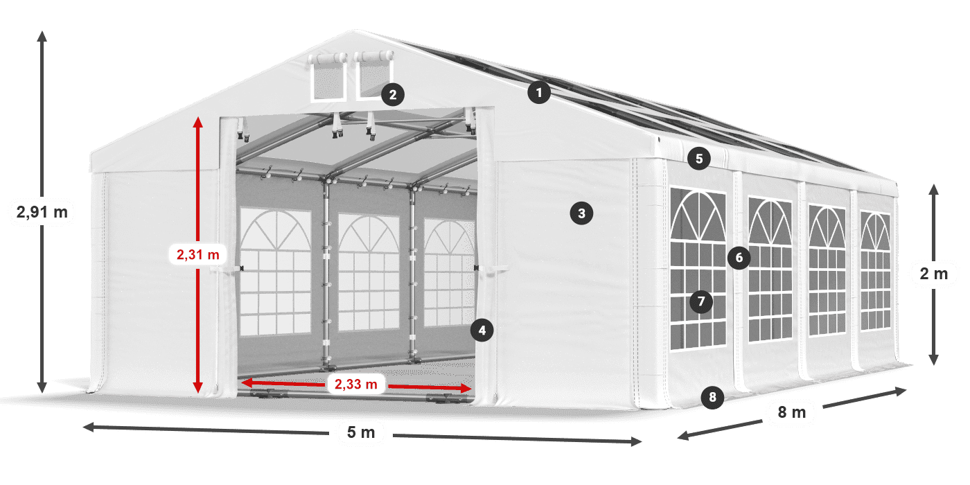 Toit: MS 580 PVC Murs: SD 500 PVC 2m légende