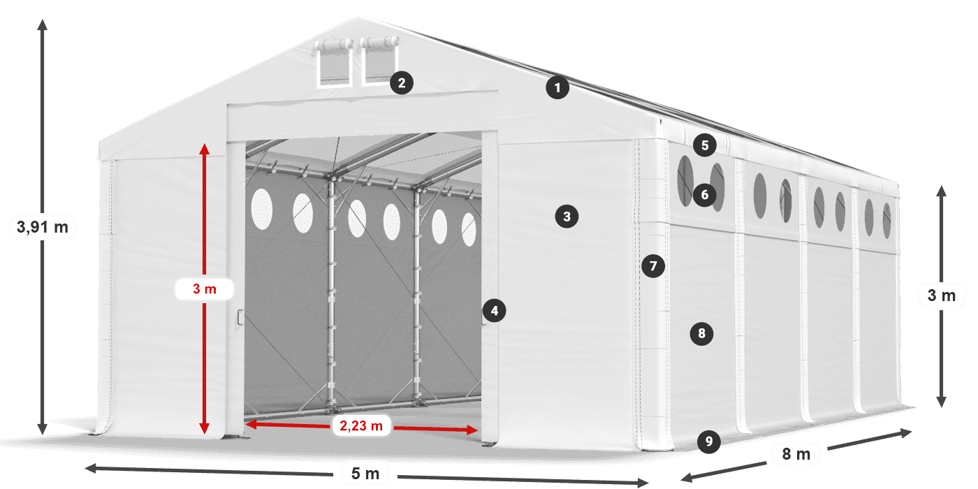 Toit: MS T 580 PVC Murs: MS O 580 PVC 3m légende