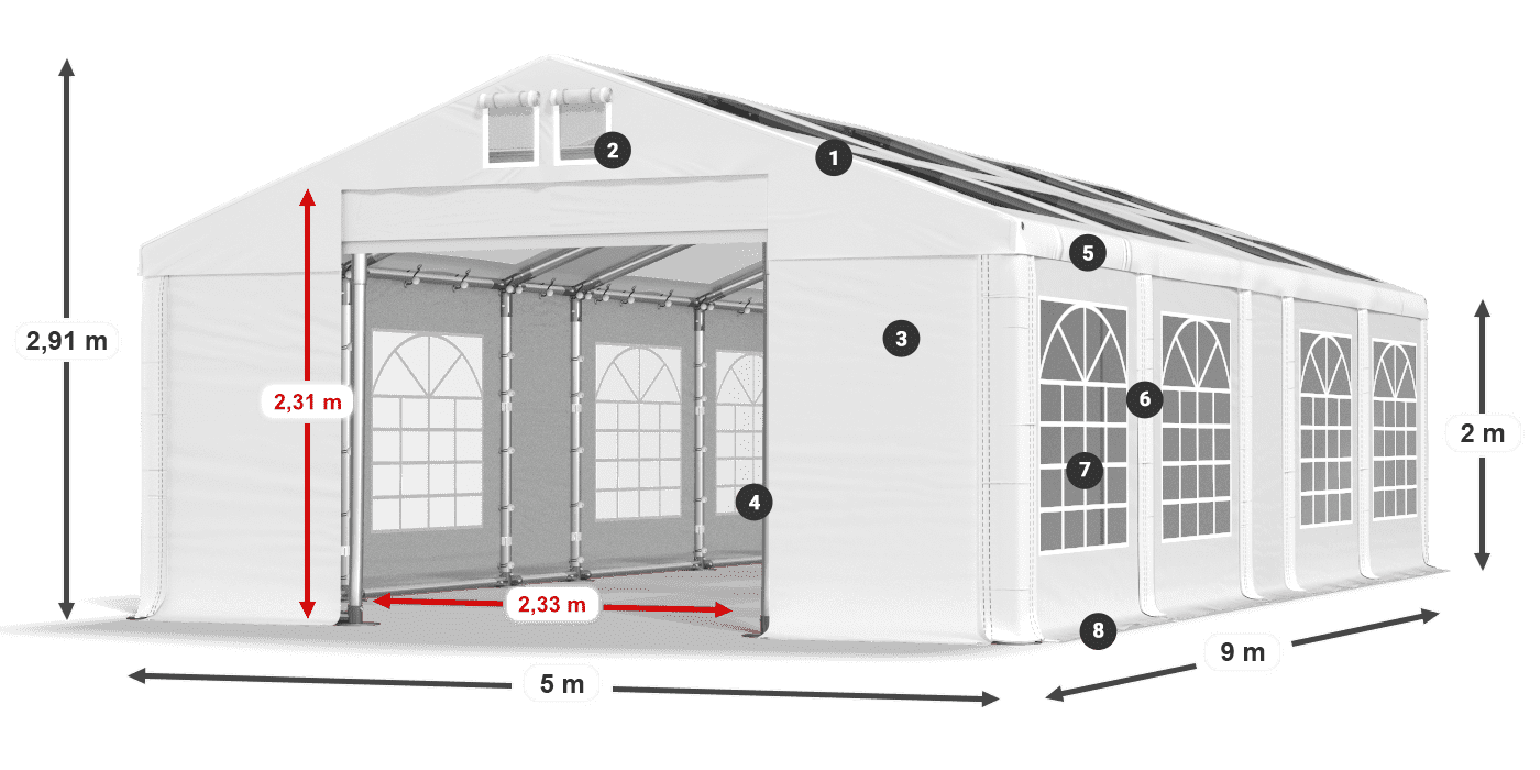 Toit: MS T 580 PVC Murs: FR 620 PVC 2m légende