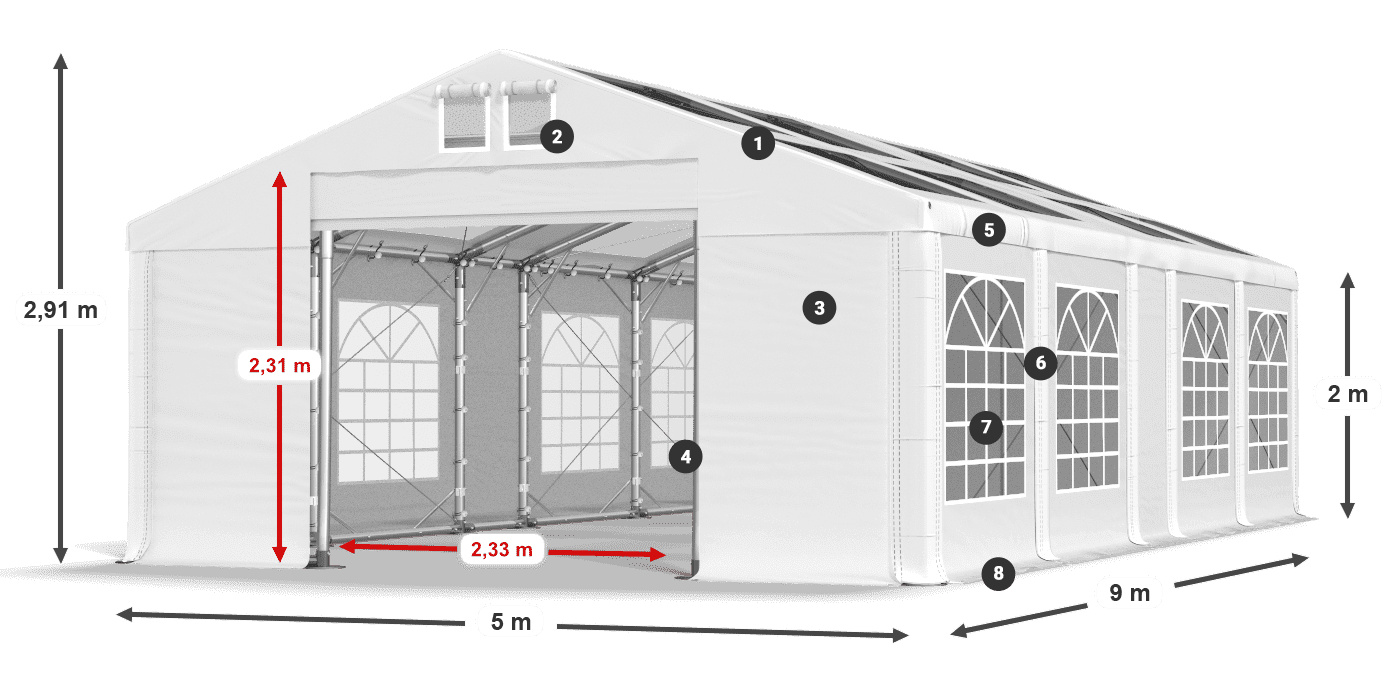 Toit: MS 580 PVC Murs: SD 500 PVC 2m légende
