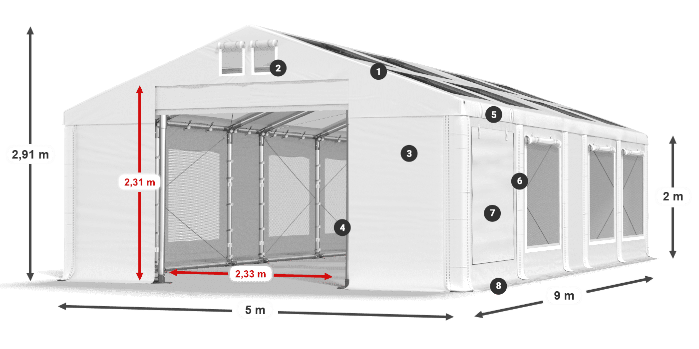 Toit: MS T 580 PVC Murs: SDM 500 PVC 2m légende