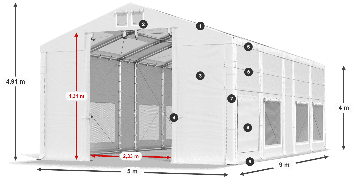 Toit: MS T 580 PVC Murs: SD M 500 PVC Légende de 4m