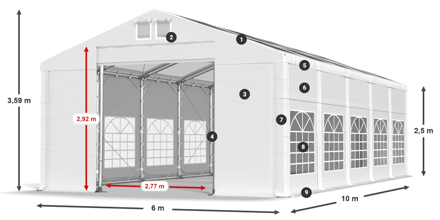 Toit: MS 580 PVC Murs: SD 500 PVC Légende de 2,5 m