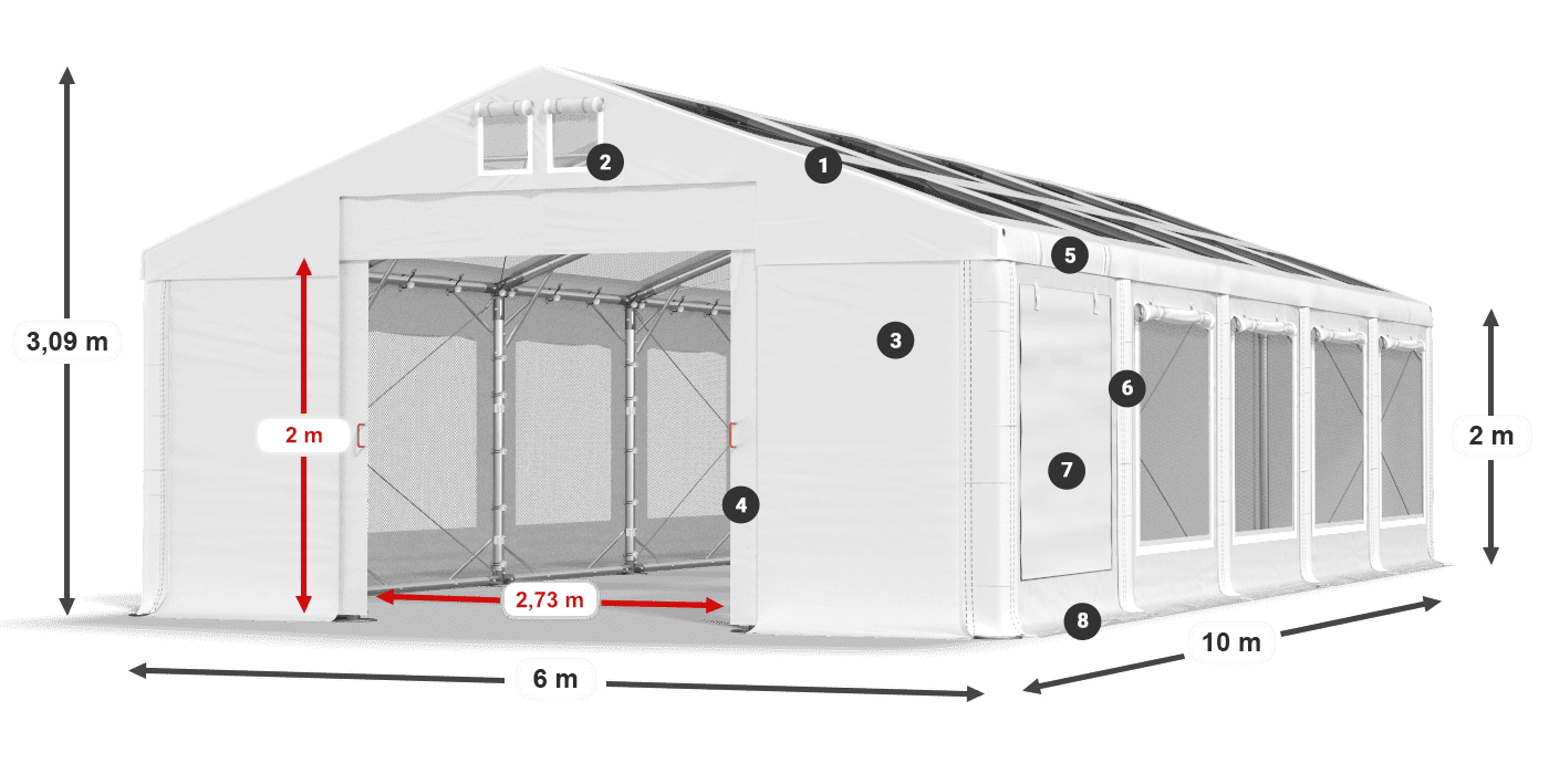 Toit: MS T 580 PVC Murs: SDM 500 PVC 2m légende