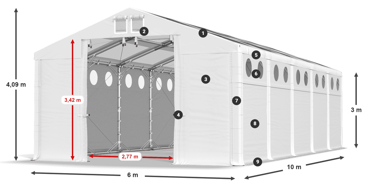 Toit: MS T 580 PVC Murs: SD O 500 PVC 3m légende