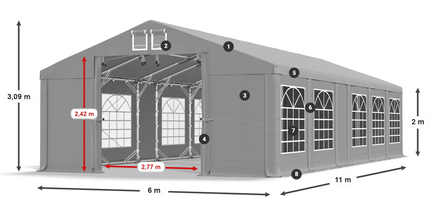Toit: FR 620 PVC Murs: SD 500 PVC 2m légende