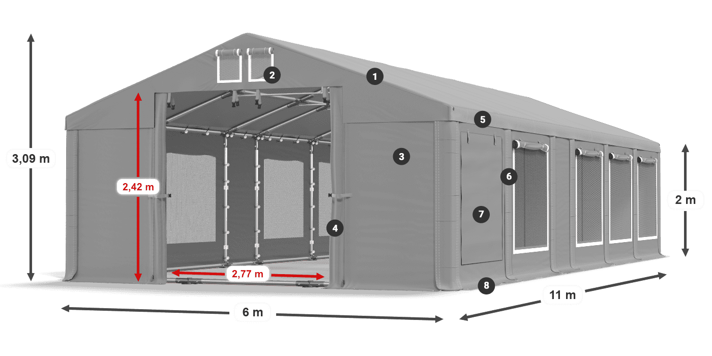 Toit: FR 620 PVC Murs: SD 500 PVC 2m légende