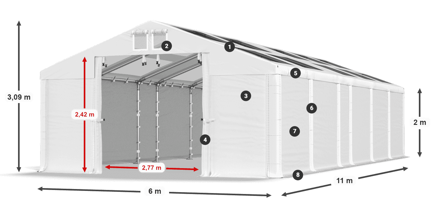 Toit: MS T 580 PVC Murs: FR 620 PVC 2m légende