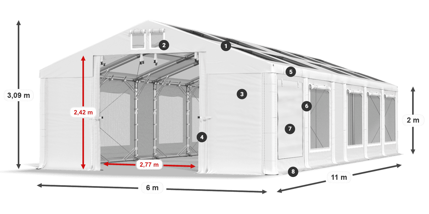 Toit: MS T 580 PVC Murs: SDM 500 PVC 2m légende