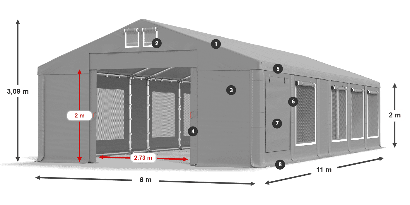 Toit: MS 580 PVC Murs: SD M 500 PVC 2m légende