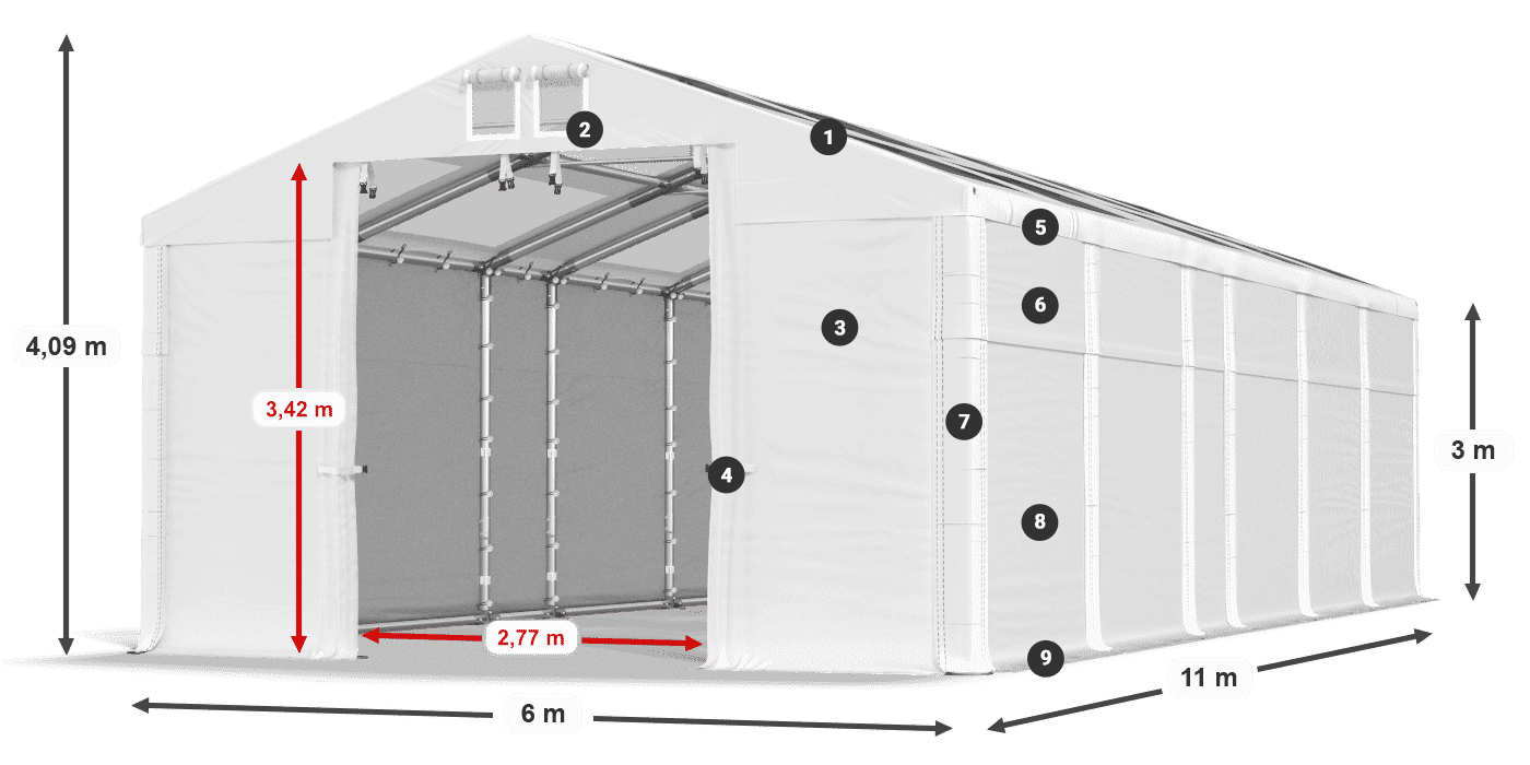 Toit: MS T 580 PVC Murs: FR 620 PVC 3m légende