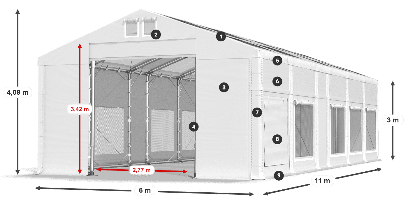Toit: MS T 580 PVC Murs: SD M 500 PVC 3m légende