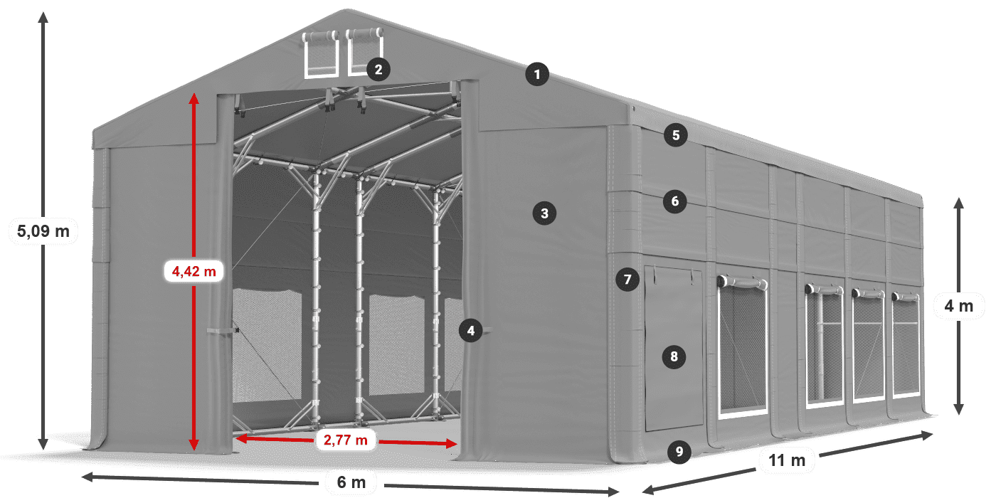Toit: FR 620 PVC Murs: SD 500 PVC Légende de 4m