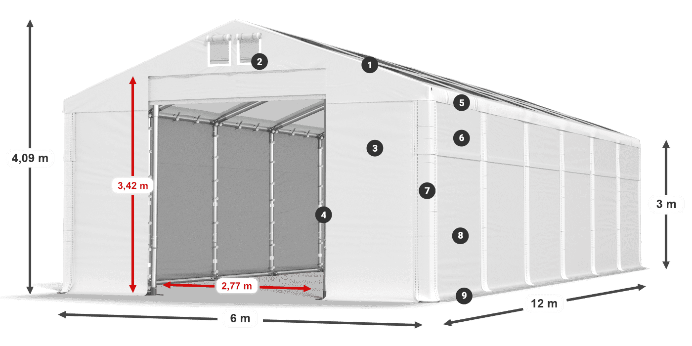 Toit: MS T 580 PVC Murs: FR 620 PVC 3m légende