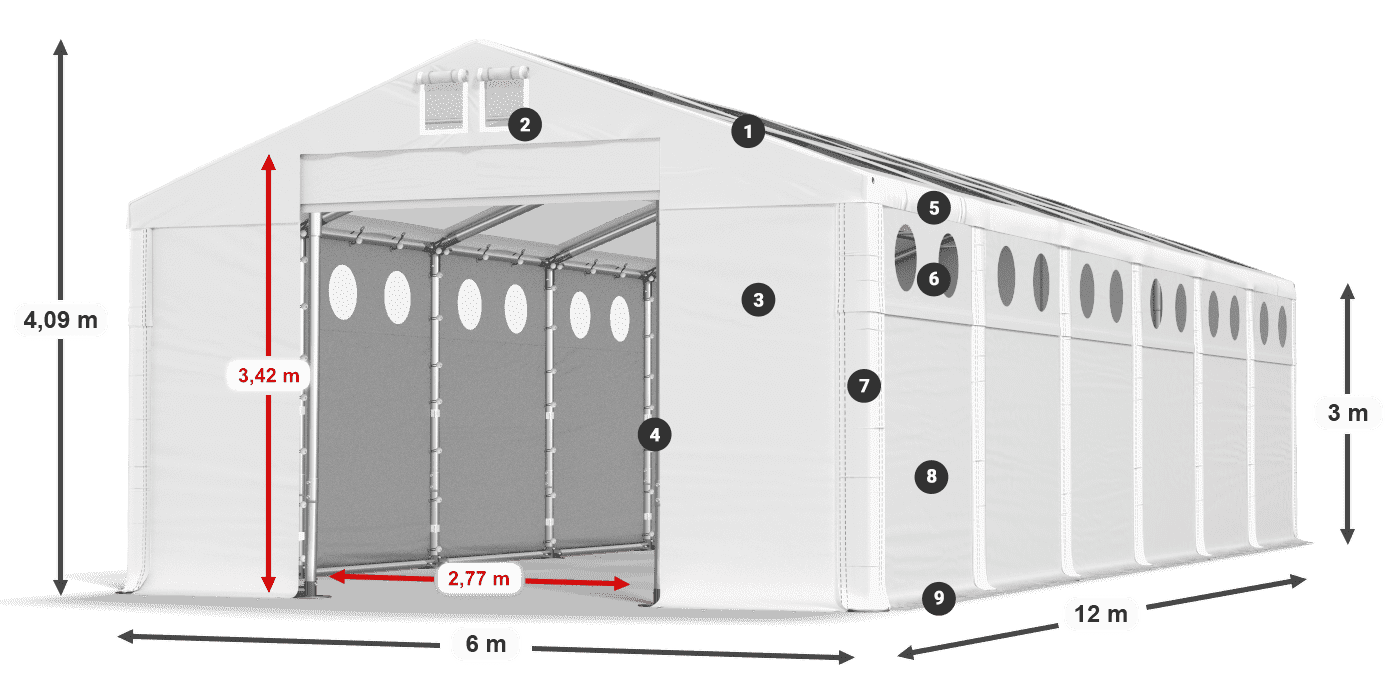Toit: MS T 580 PVC Murs: MS O 580 PVC 3m légende
