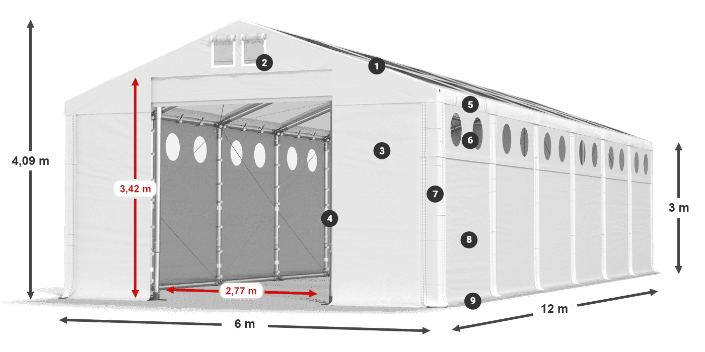 Toit: MS T 580 PVC Murs: MS O 580 PVC 3m légende