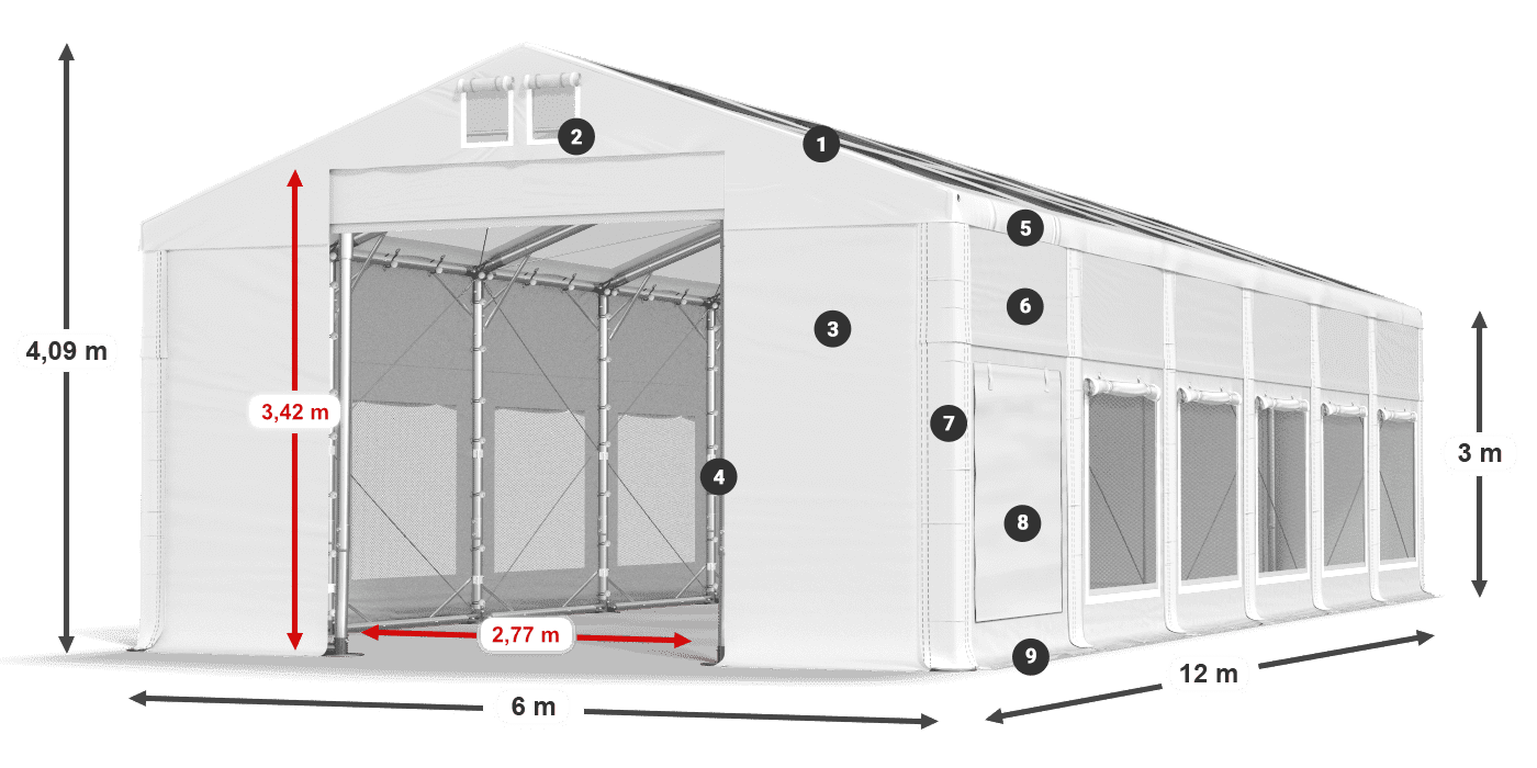 Toit: MS T 580 PVC Murs: SD M 500 PVC 3m légende