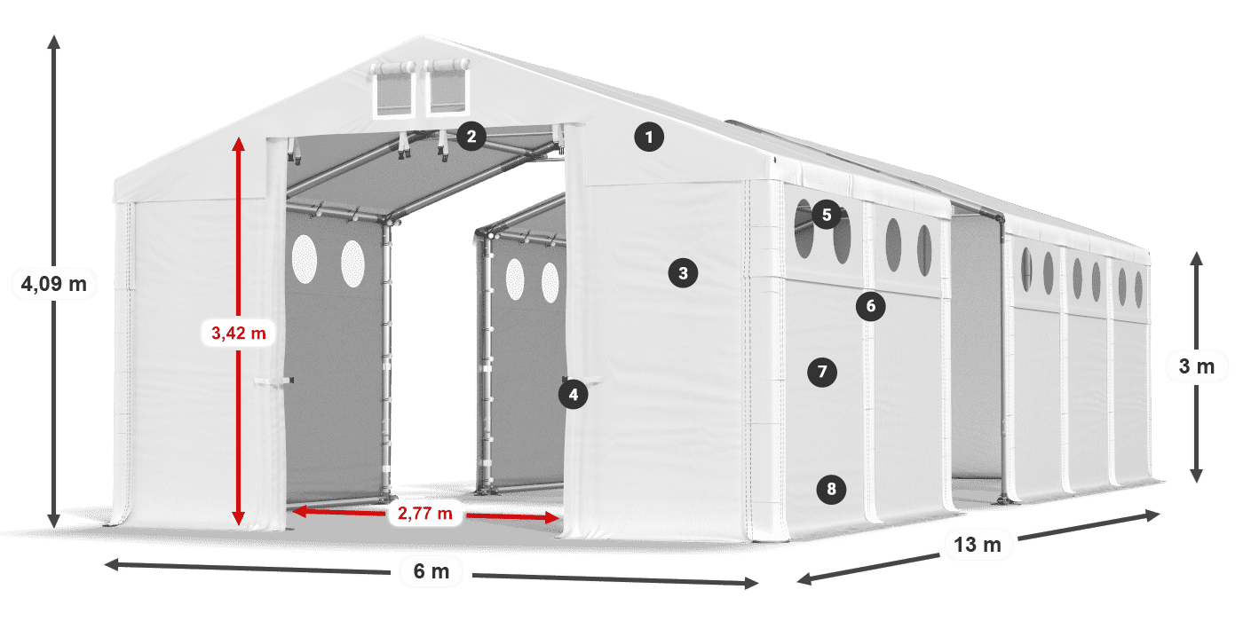 Toit: MS 580 PVC Murs: FR O 620 PVC 3m légende