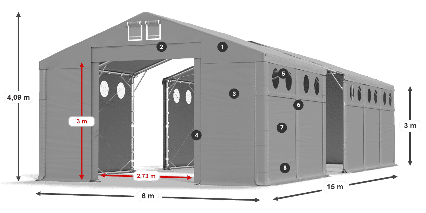 Toit: MS 580 PVC Murs: FR O 620 PVC 3m légende