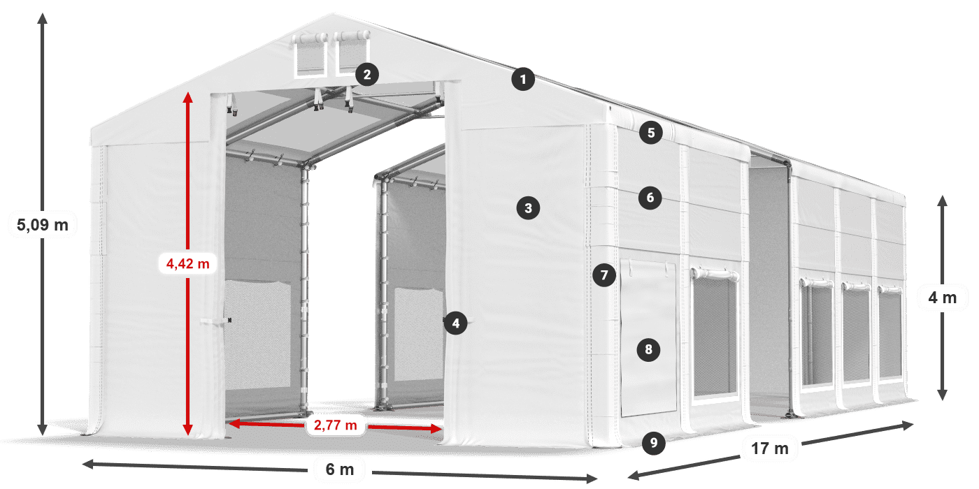 Toit: MS T 580 PVC Murs: SD M 500 PVC Légende de 4m