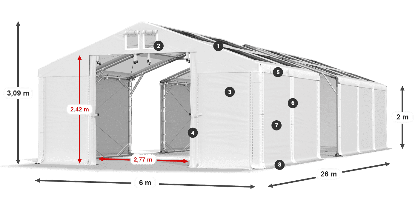 Toit: MS T 580 PVC Murs: SD 500 PVC 2m légende