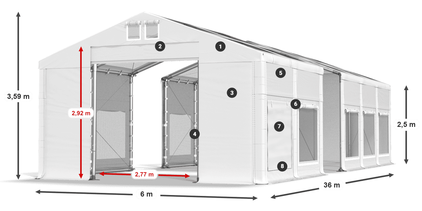 Toit: MS T 580 PVC Murs: SD M 500 PVC Légende de 2,5 m