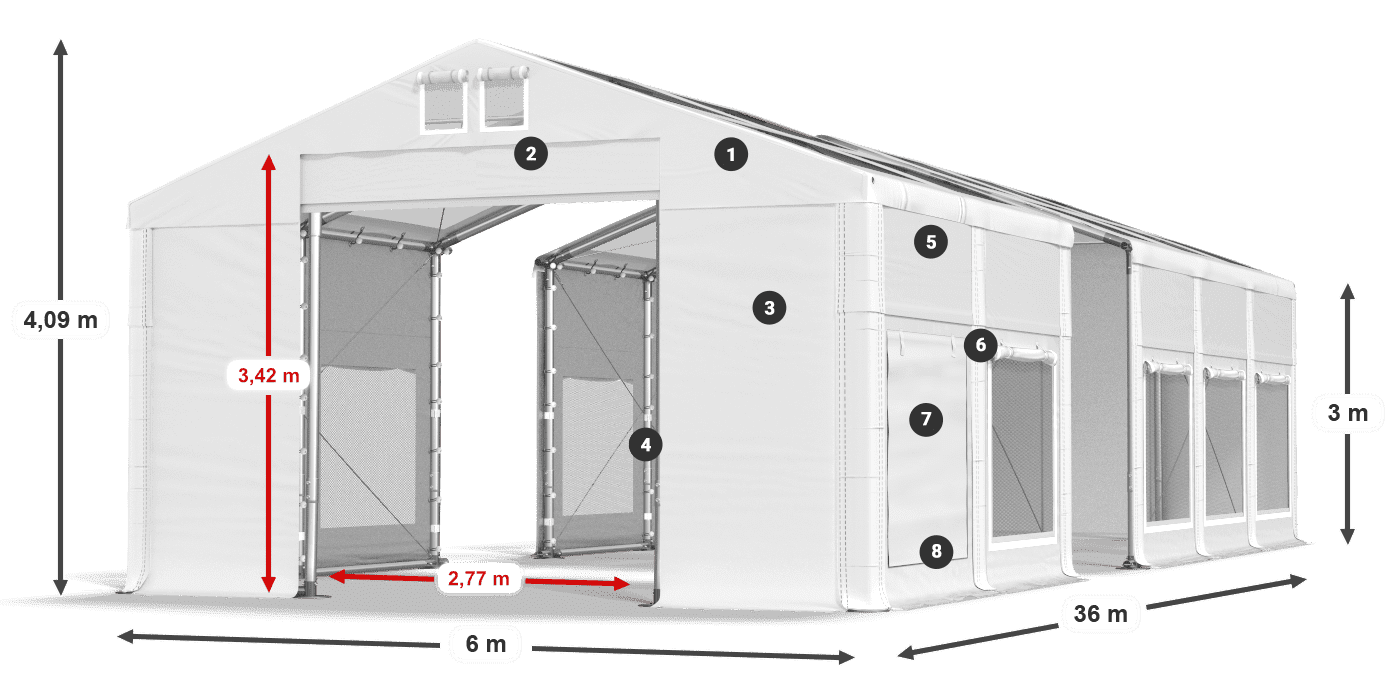 Toit: MS T 580 PVC Murs: SD M 500 PVC 3m légende