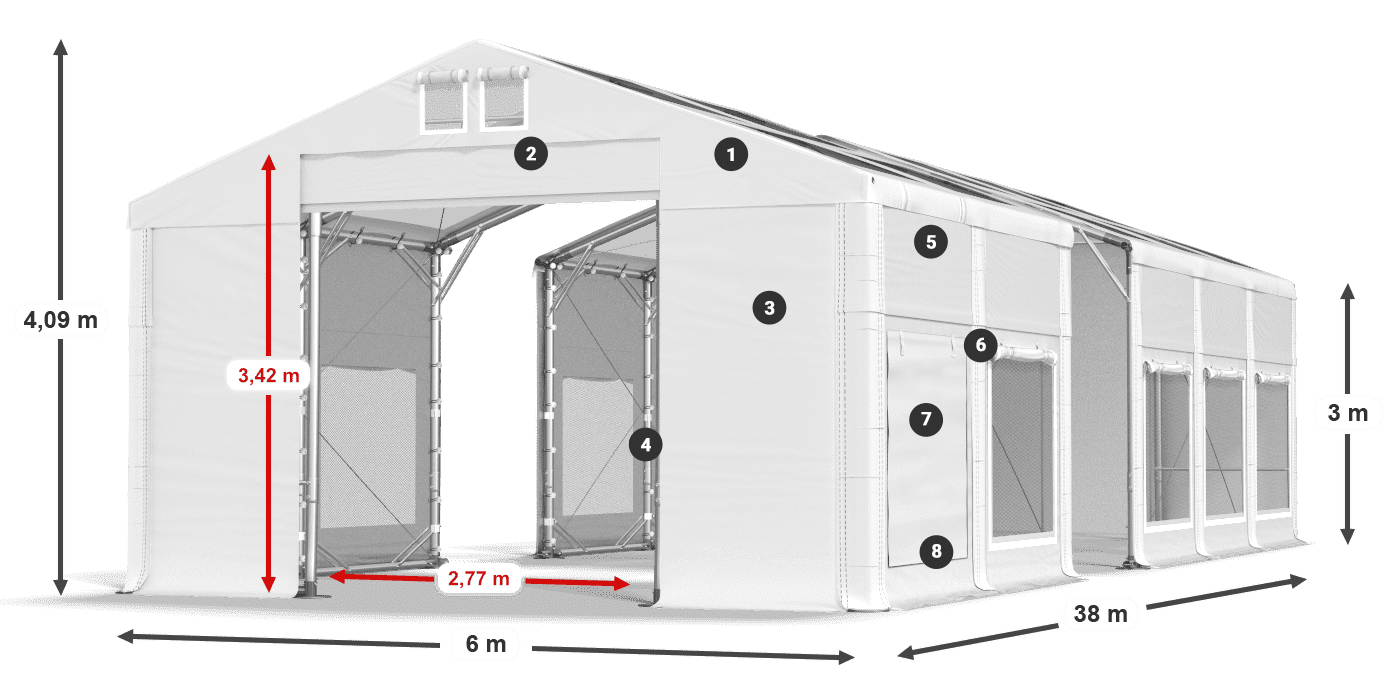 Toit: MS T 580 PVC Murs: SD M 500 PVC 3m légende