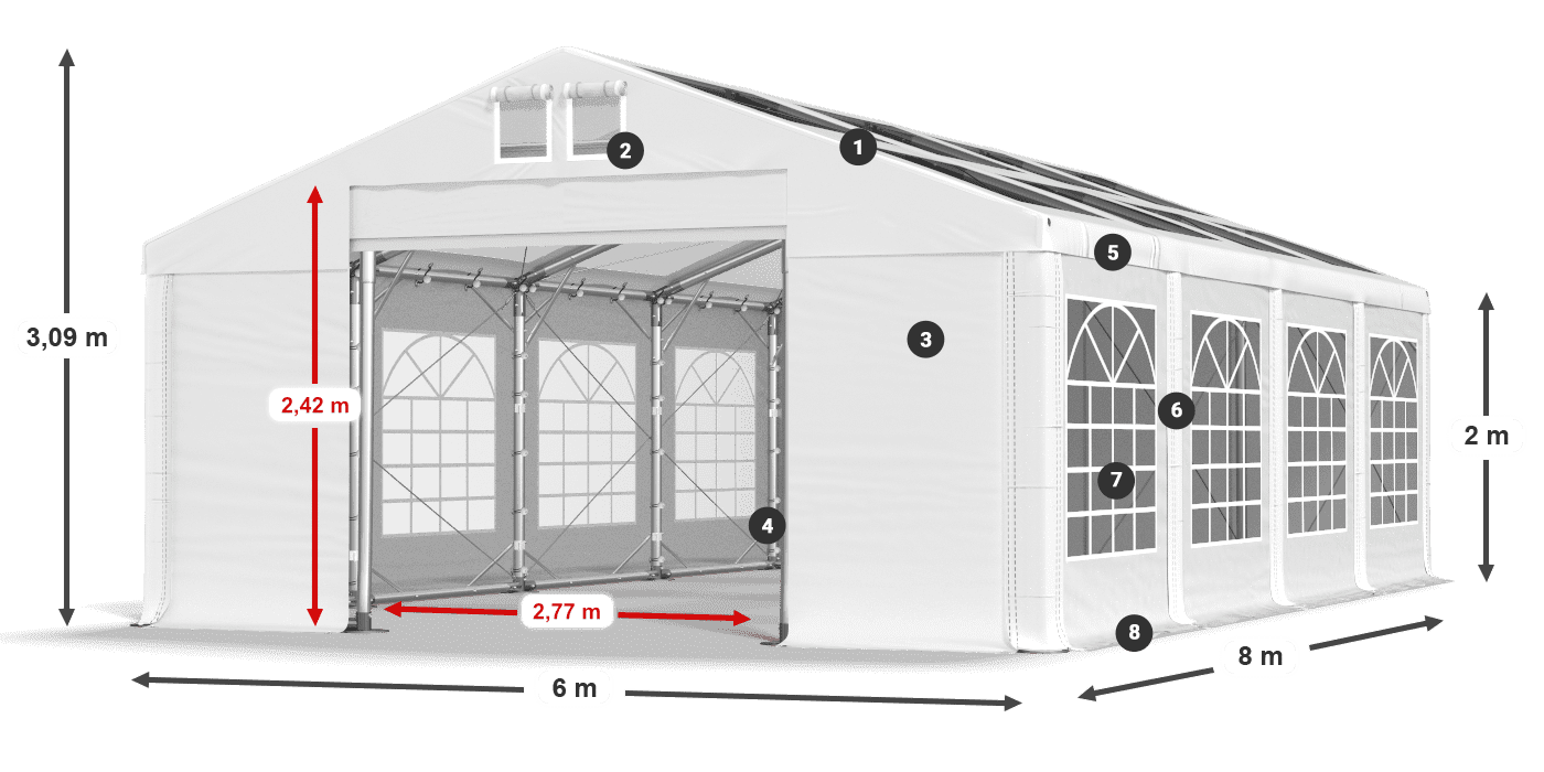 Toit: MS T 580 PVC Murs: FR 620 PVC 2m légende