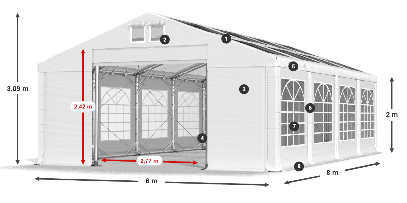 Toit: MS T 580 PVC Murs: FR 620 PVC 2m légende
