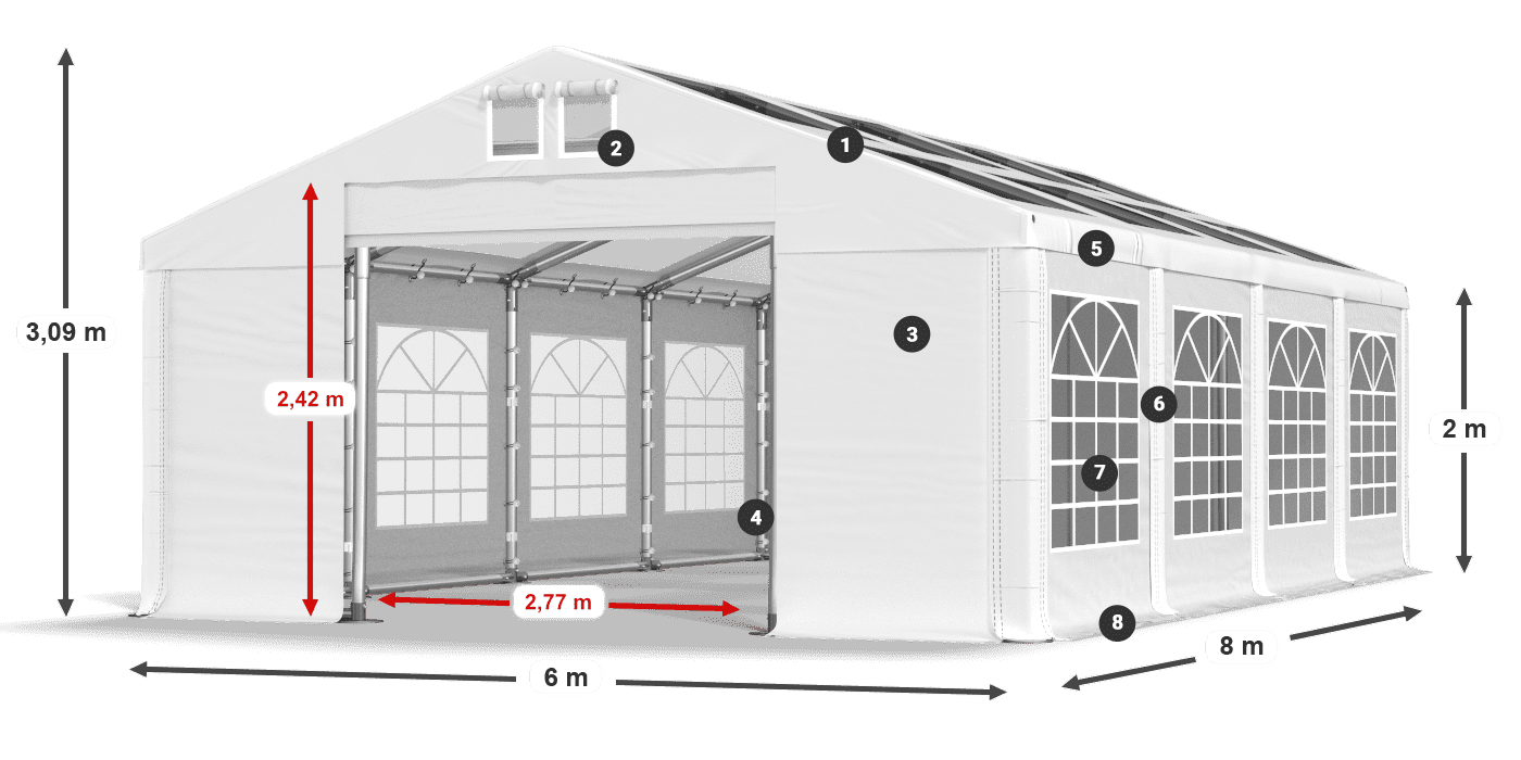 Toit: MS T 580 PVC Murs: FR 620 PVC 2m légende
