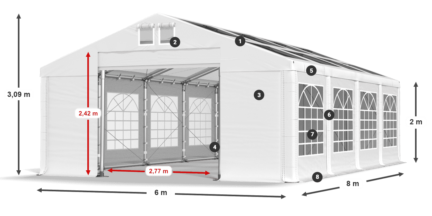 Toit: MS T 580 PVC Murs: FR 620 PVC 2m légende