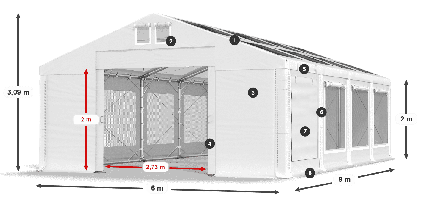Toit: MS T 580 PVC Murs: SDM 500 PVC 2m légende