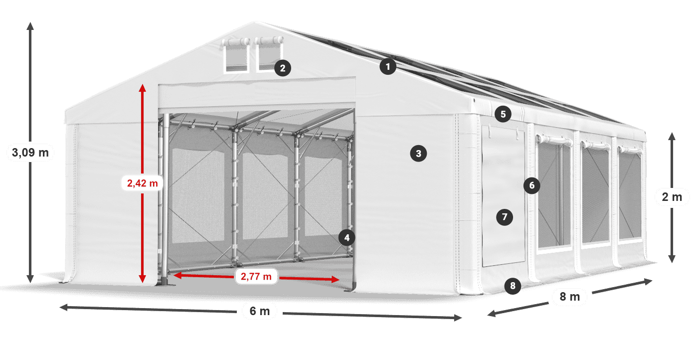 Toit: MS T 580 PVC Murs: SDM 500 PVC 2m légende
