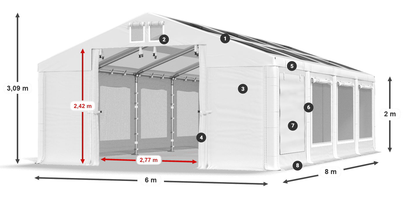 Toit: MS T 580 PVC Murs: SDM 500 PVC 2m légende