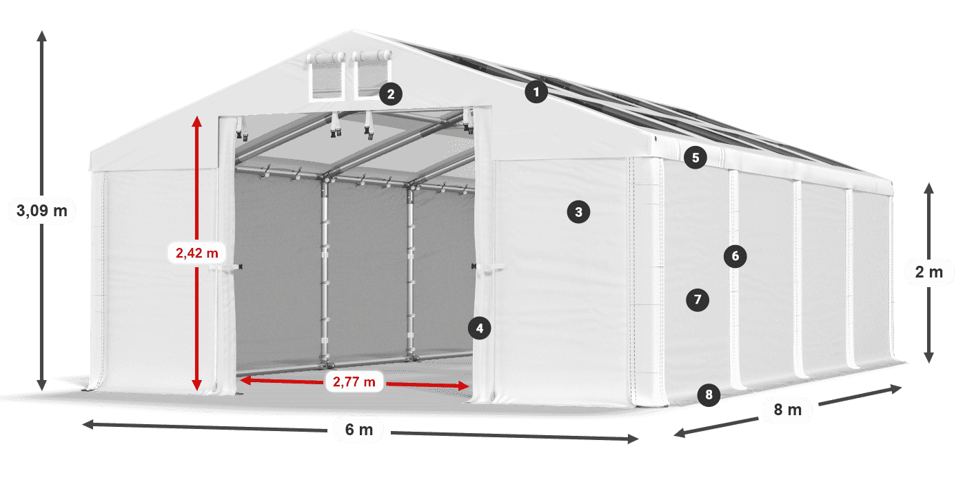 Toit: MS T 580 PVC Murs: SD 500 PVC 2m légende