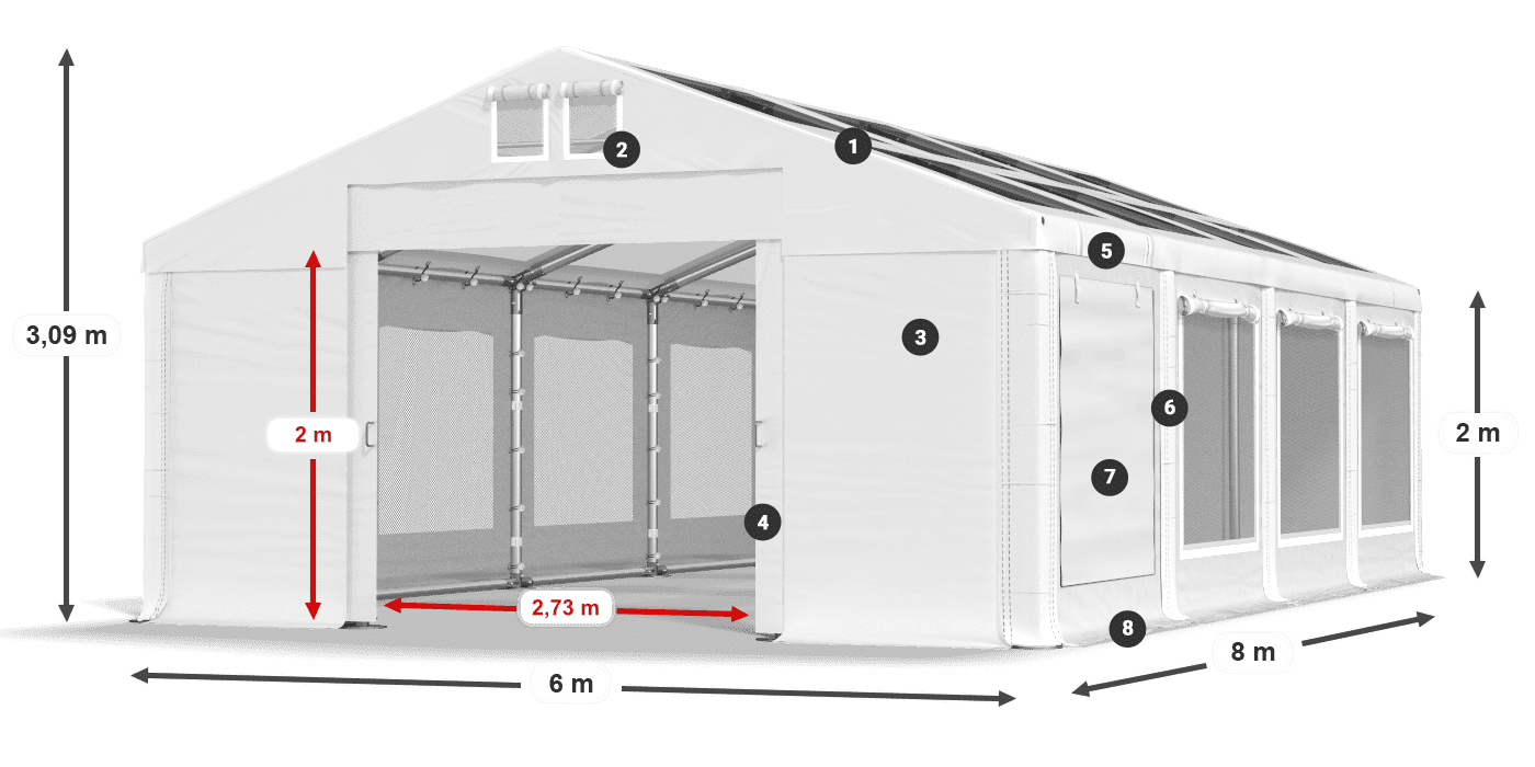 Toit: MS T 580 PVC Murs: SDM 500 PVC 2m légende