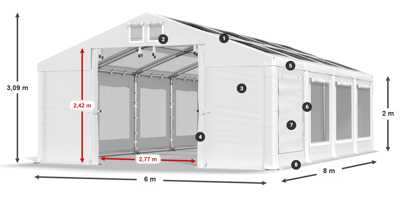 Toit: MS T 580 PVC Murs: SDM 500 PVC 2m légende