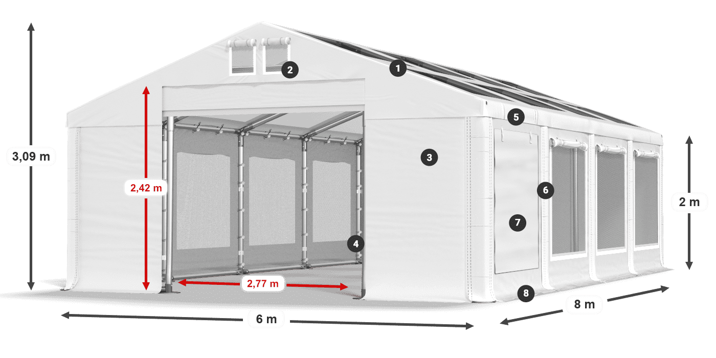 Toit: MS T 580 PVC Murs: SDM 500 PVC 2m légende
