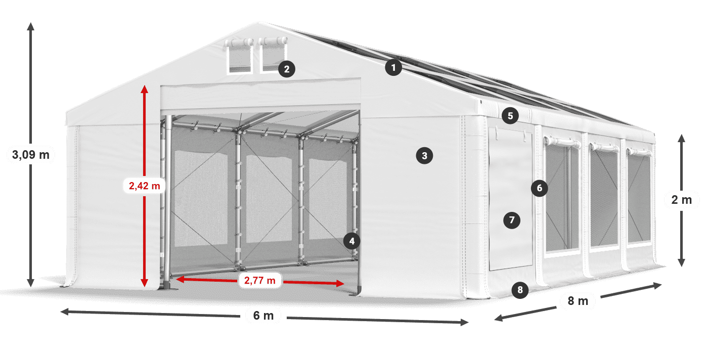Toit: MS T 580 PVC Murs: SDM 500 PVC 2m légende