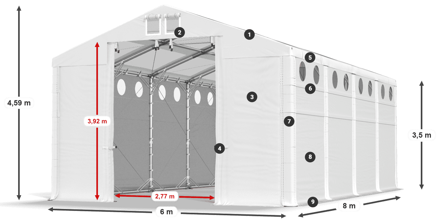 Toit: MS T 580 PVC Murs: FR O 620 PVC Légende de 3,5 m