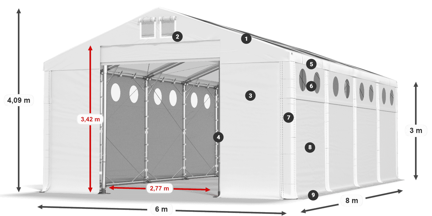 Toit: MS T 580 PVC Murs: FR O 620 PVC 3m légende