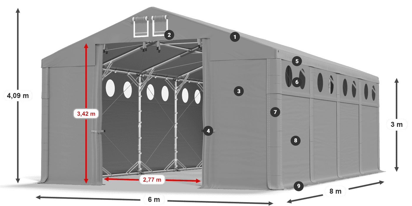 Toit: SD 560 PVC Murs: MS O 580 PVC légende 3m