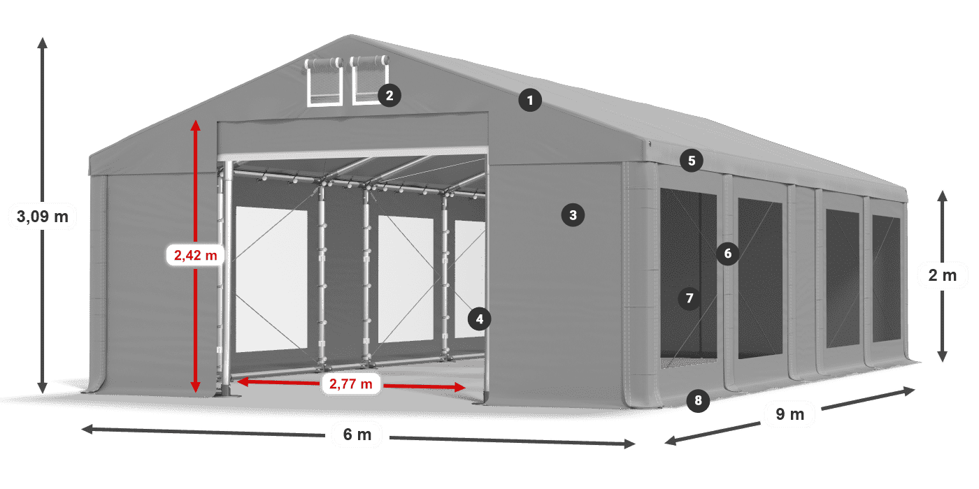 Toit: FR 620 PVC Murs: MS 580 PVC 2m légende