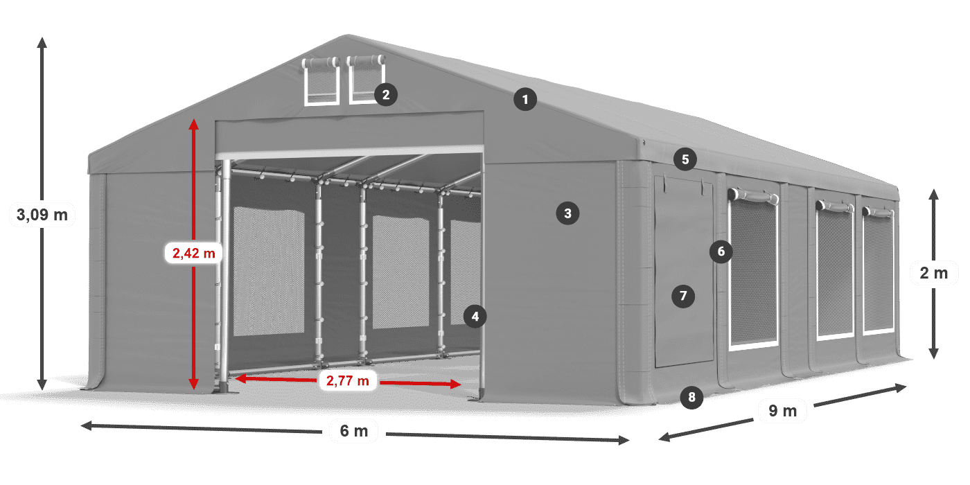 Toit: FR 620 PVC Murs: SD 500 PVC 2m légende
