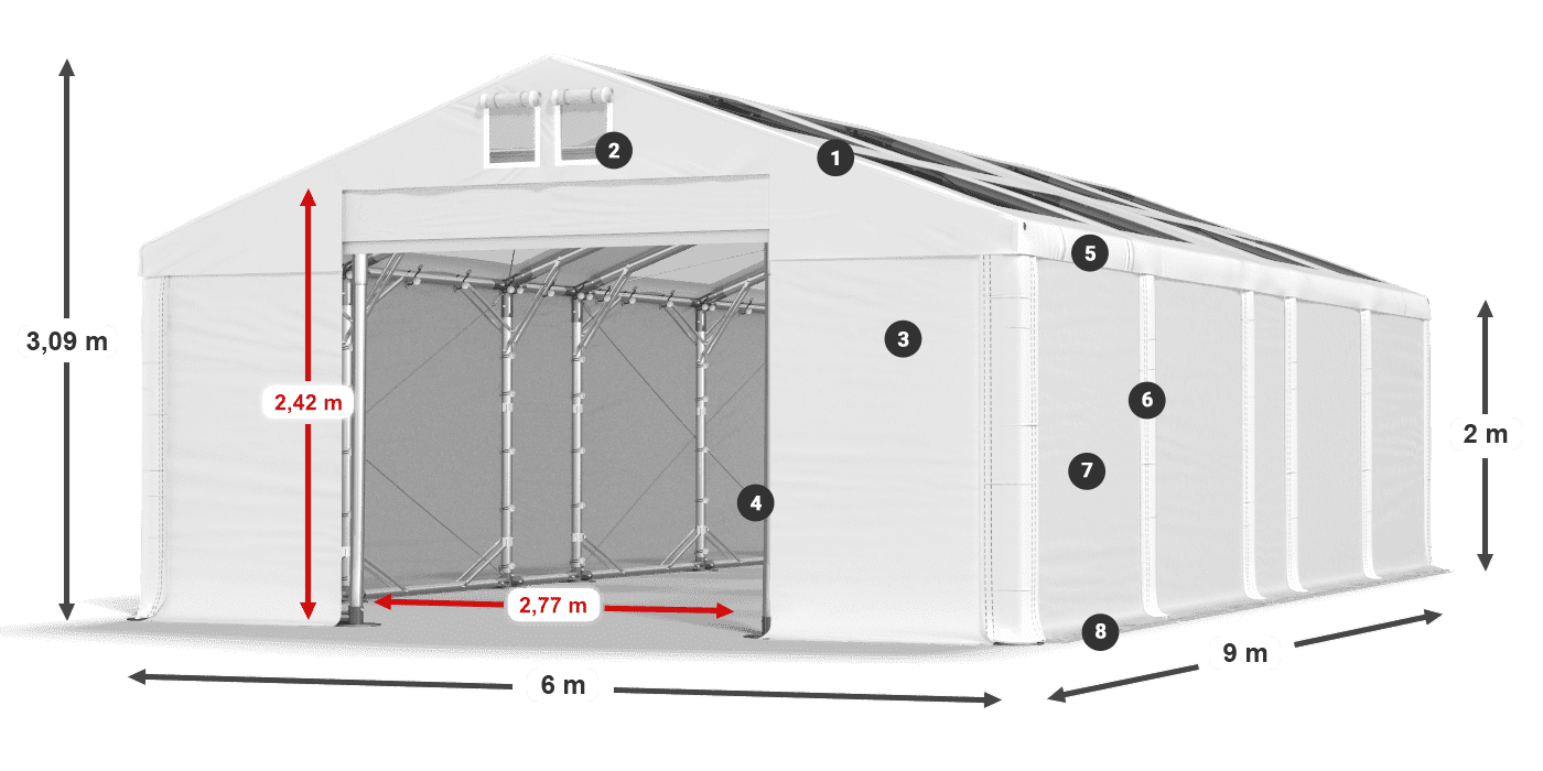 Toit: MS T 580 PVC Murs: FR 620 PVC 2m légende