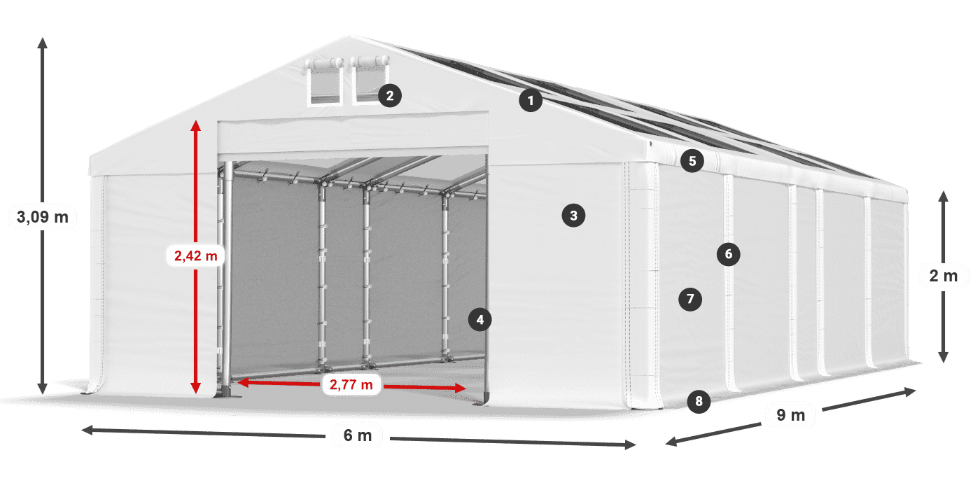 Toit: MS T 580 PVC Murs: FR 620 PVC 2m légende