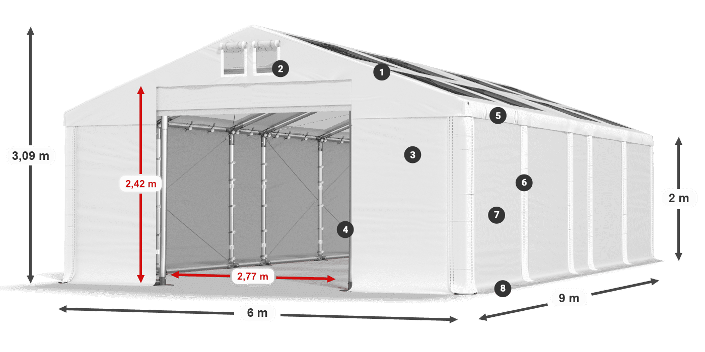 Toit: MS T 580 PVC Murs: FR 620 PVC 2m légende