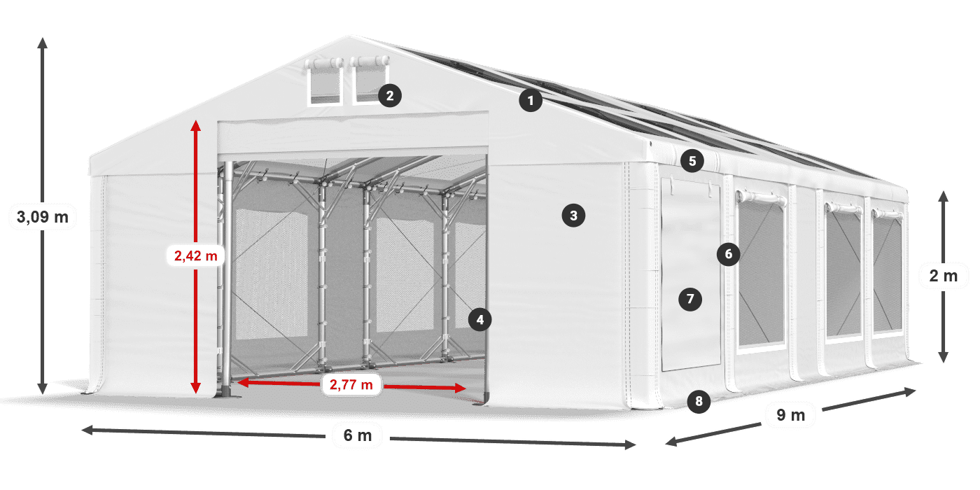 Toit: MS T 580 PVC Murs: SDM 500 PVC 2m légende