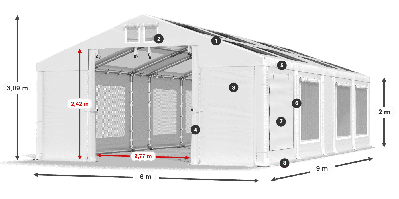 Toit: MS T 580 PVC Murs: SDM 500 PVC 2m légende
